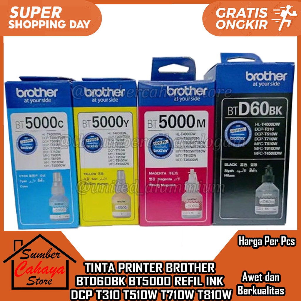 Brother Tinta Refill Reffil Ink For Printer Btd60bk Bt5000 Dcp T310 T510w T710w T810w T- 420w Pewarn