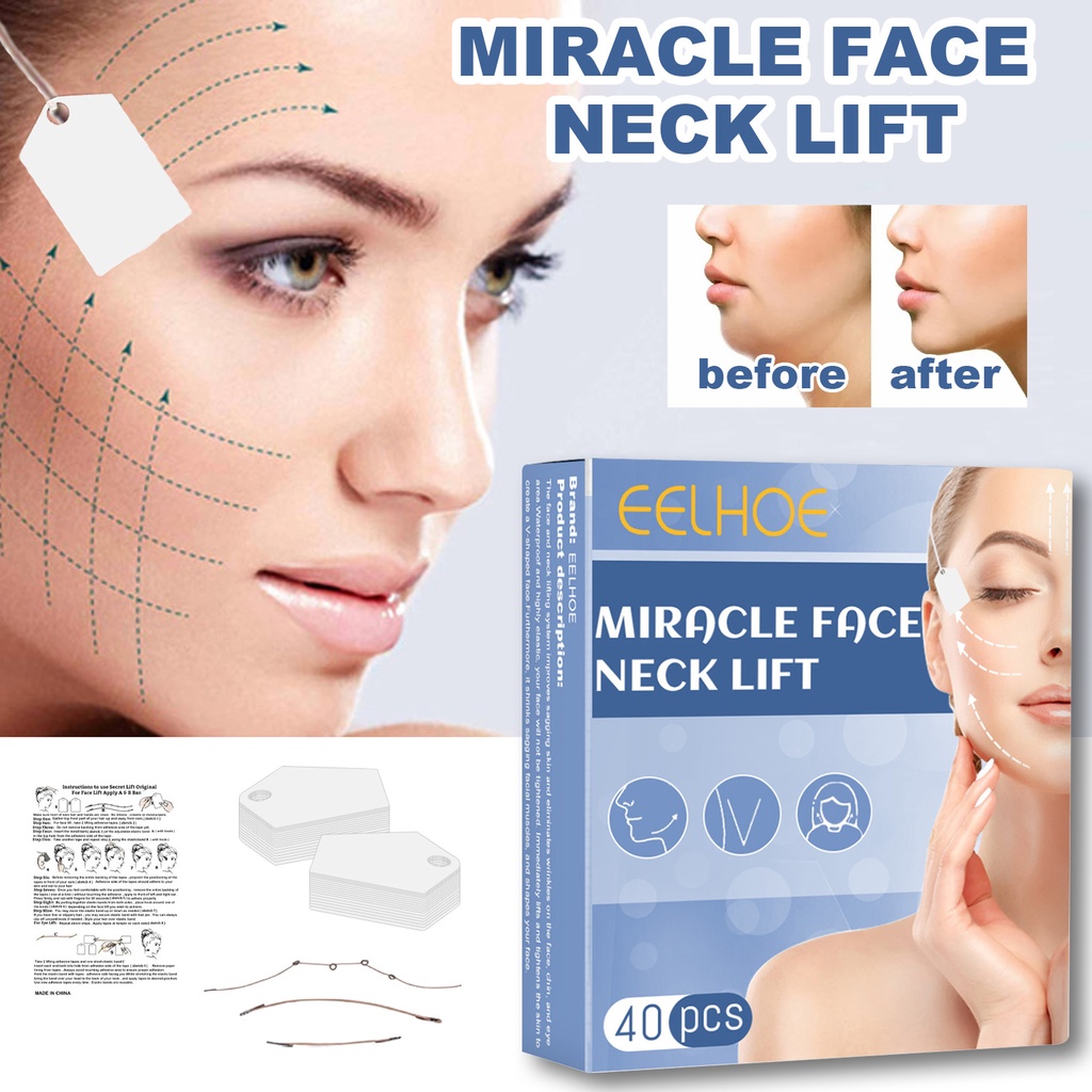 [Asli ini 40pcs]EELHOE Stiker Wajah Anti Kerut/Sticker Garis Wajah Untuk Wajah Mata dan Leher - Face Lifting Tools Alat Penarik wajah/ Instant V Shape Face Lift Sticker