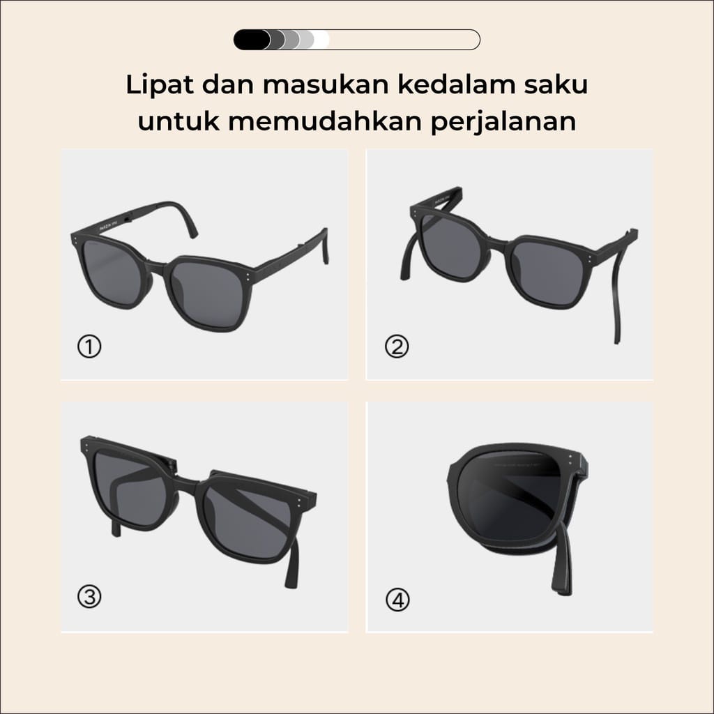 GP Kacamata Hitam Lipat Sunglasses Foldable Anti UV Pria Wanita Ringan Lentur ( FREE HARDCASE)