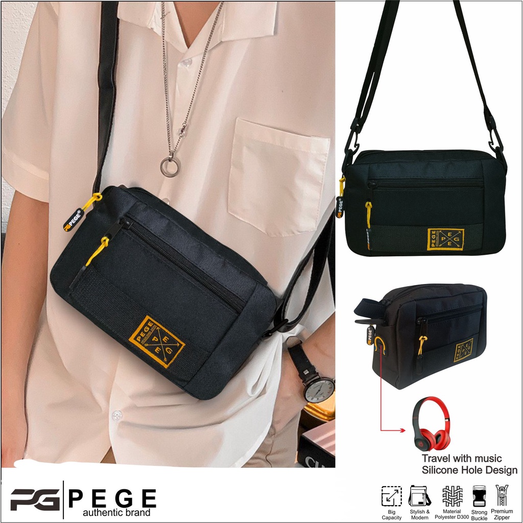 Tas Selempang Bahu Pria PEGE Cezy Model 2in1 Slempang Dan Pouch Kasual Keren - PG 8957