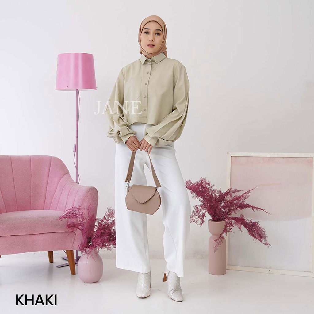 JANE COLLECTION || Kemeja Kerja Putih Wanita Atasan Crop Shirt Hitam Fashion Wanita OOTD Casual Kemeja Boly Fuschia