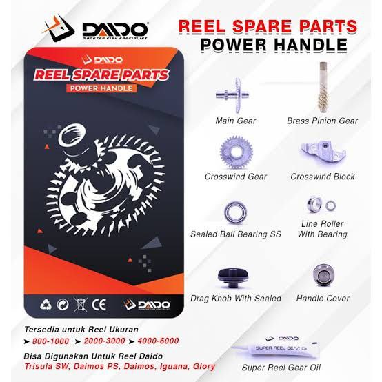 Sparepart Reel Pancing Daido Set lengkap varian power handle Ukuran 800-1000 / 2000-3000 / 4000-6000