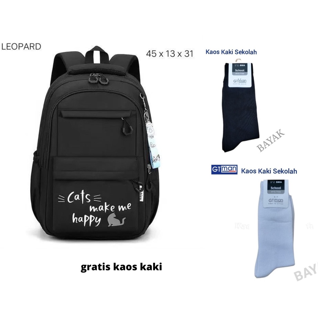 tas sekolah anak laki laki anak perempuan sd smp multifungsi ( cats make me heppy ) gratis kaos kaki