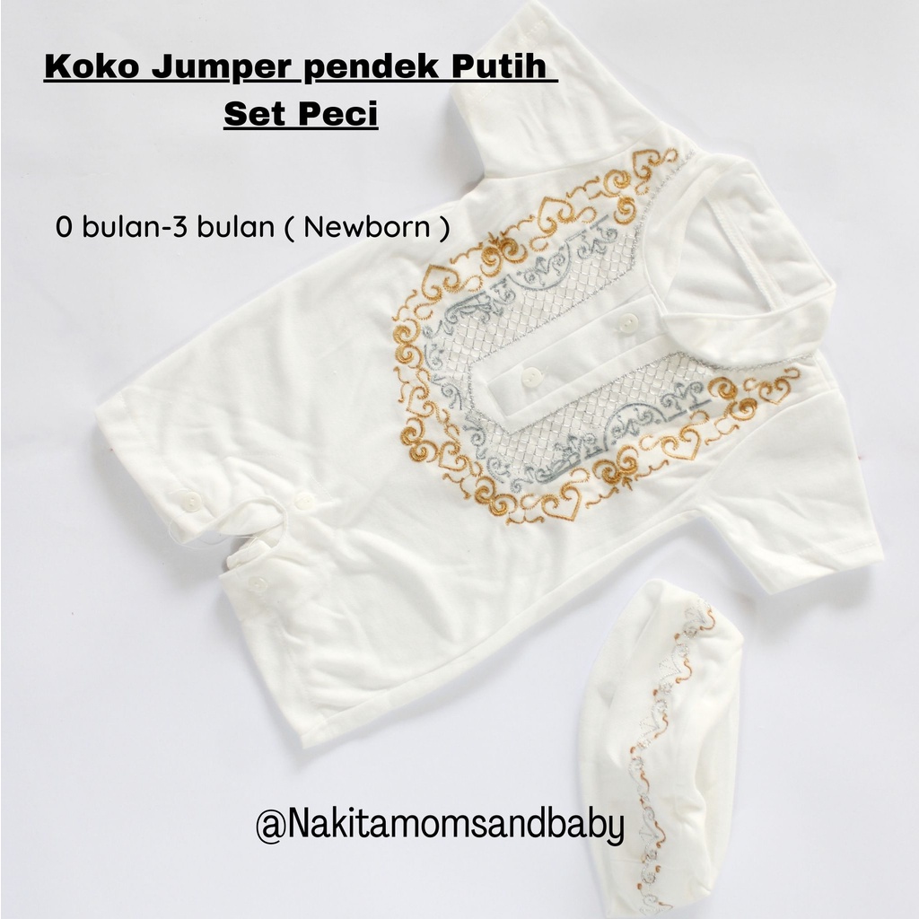 Baju Koko Bayi Putih Bordir/Jumper koko Lebaran bayi Newborn SNI Promo 9.9