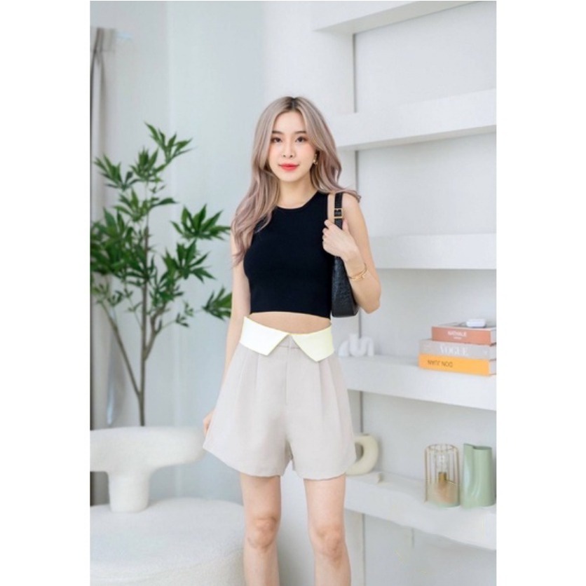 READYSTOCK BERRITA COLLAR PANTS BKK / CELANA PENDEK HIGHWAIST WANITA