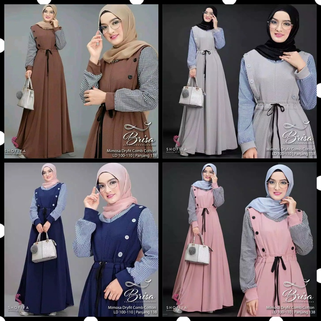 Bressa - Gamis Baju Dress Muslim Wanita Kondangan Tali Pita Depan Kancing Kemeja Tangan Lengan Panja