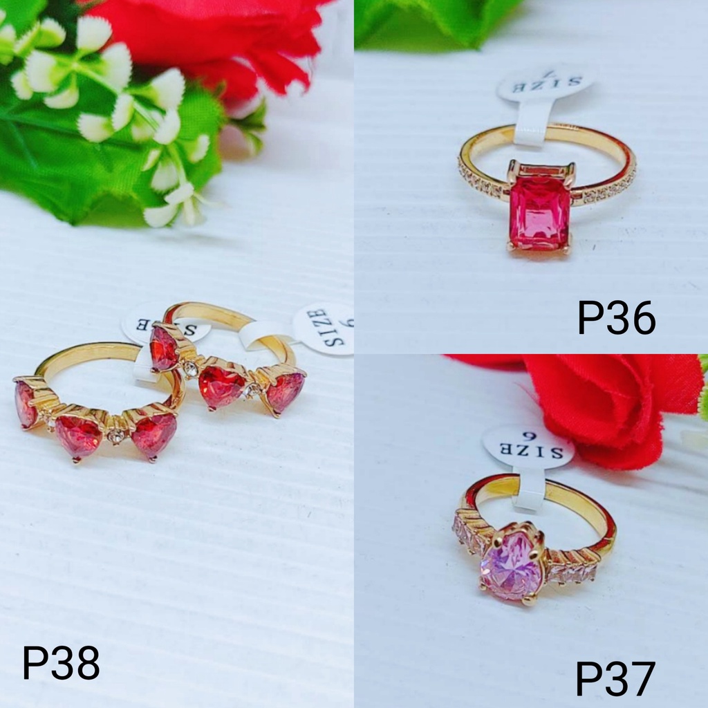 Cincin Titanium Anti Karat Permata Merah Perhiasan Fashion P36/37/38