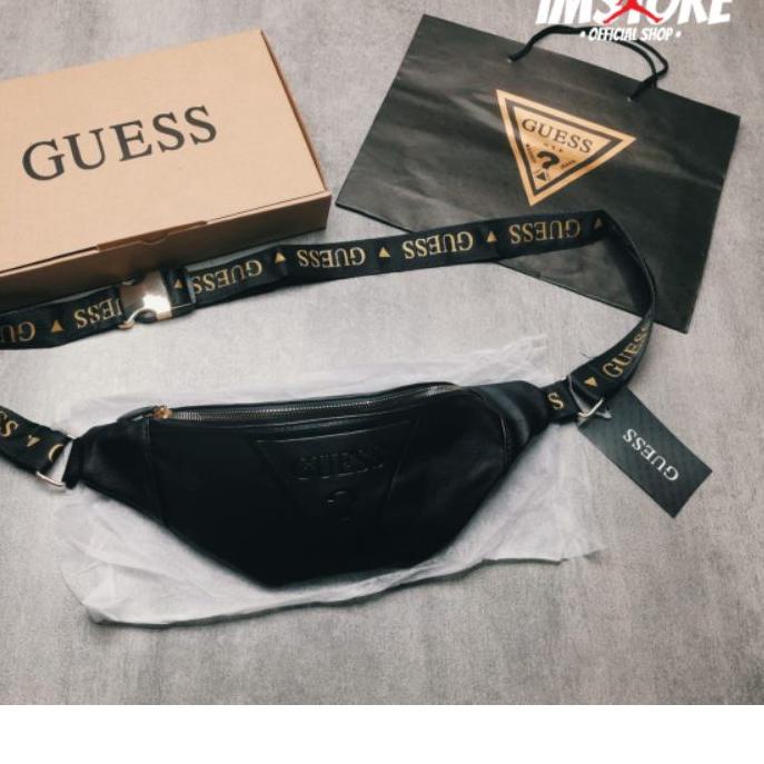 12.12 MALL Waist bag GUESS Balck Gold Full set/ Waistbag pria Guess leather Gold Tas pinggang pria d