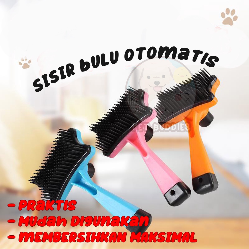 Sisir SELF Grooming Brush Tombol Anjing/Kucing Self Quick Cleaning Tekan Tombol