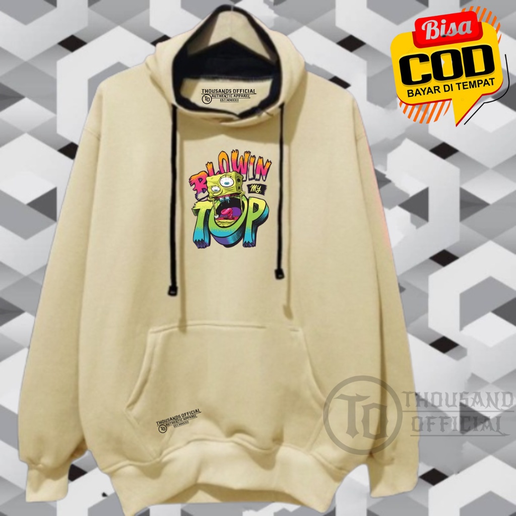 Switer Hoodie Pria Wanita Distro Warna Krem Gambar Anime Kartun Lucu Spongbob Original Bandung Suite