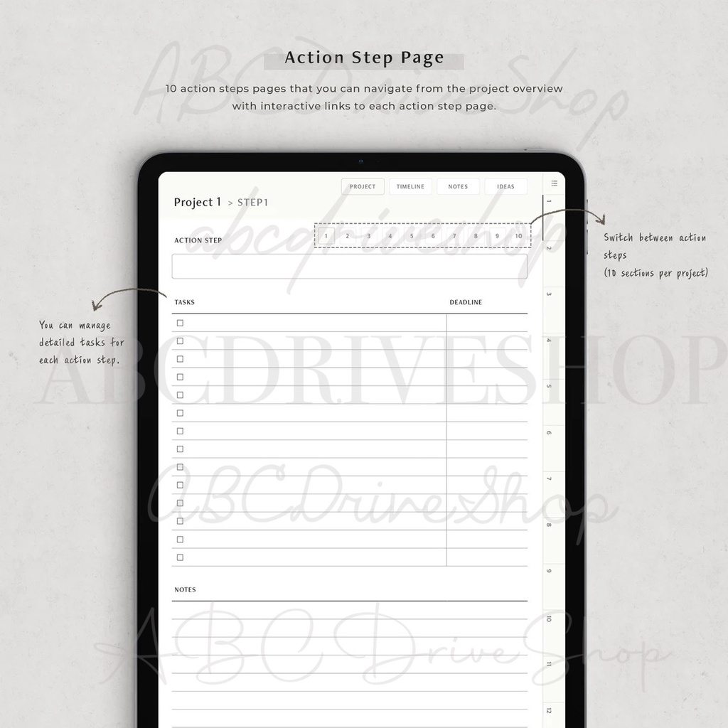 Digital Planner &amp; Journal - Project Planner with Timeline &amp; Action Steps