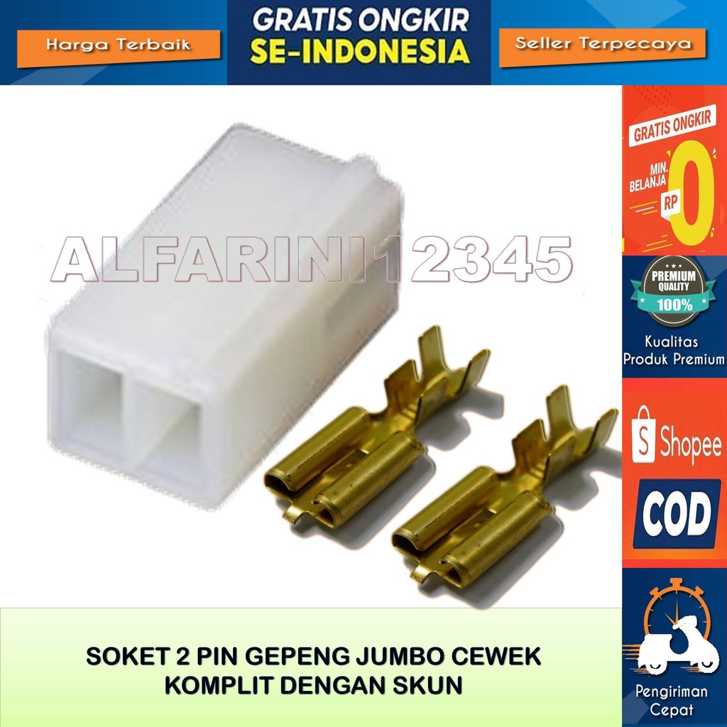 Soket Kabel 2 Pin Jumbo Fusibling  Cewe Female Original Komplit Dengan Skun Bahan Nylon Tahan Panas 
