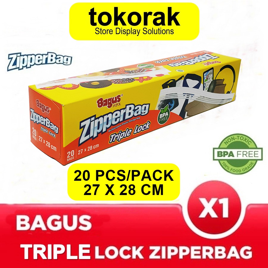 BAGUS ZIPPERBAG TRIPLE LOCK 20'S 27 X 28 CM ZIPLOCK ZIPPER BAG