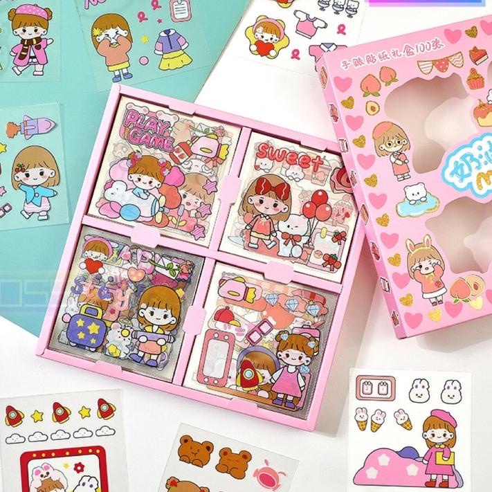 

12.12 FLASH SALE BOSS 100 lembar/Box Stiker Motif Kartun Korea Anti air dapat box grosir