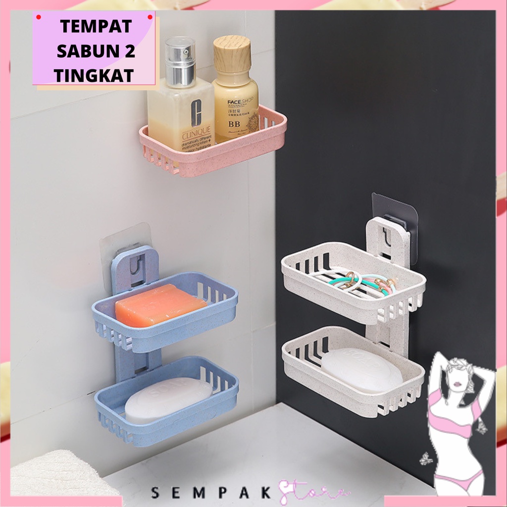 SS Tempat Sabun Batang 2 Tingkat Kotak Sabun Kamar Mandi 2 Susun Rak Kamar Mandi Tempat Sabun Tempel