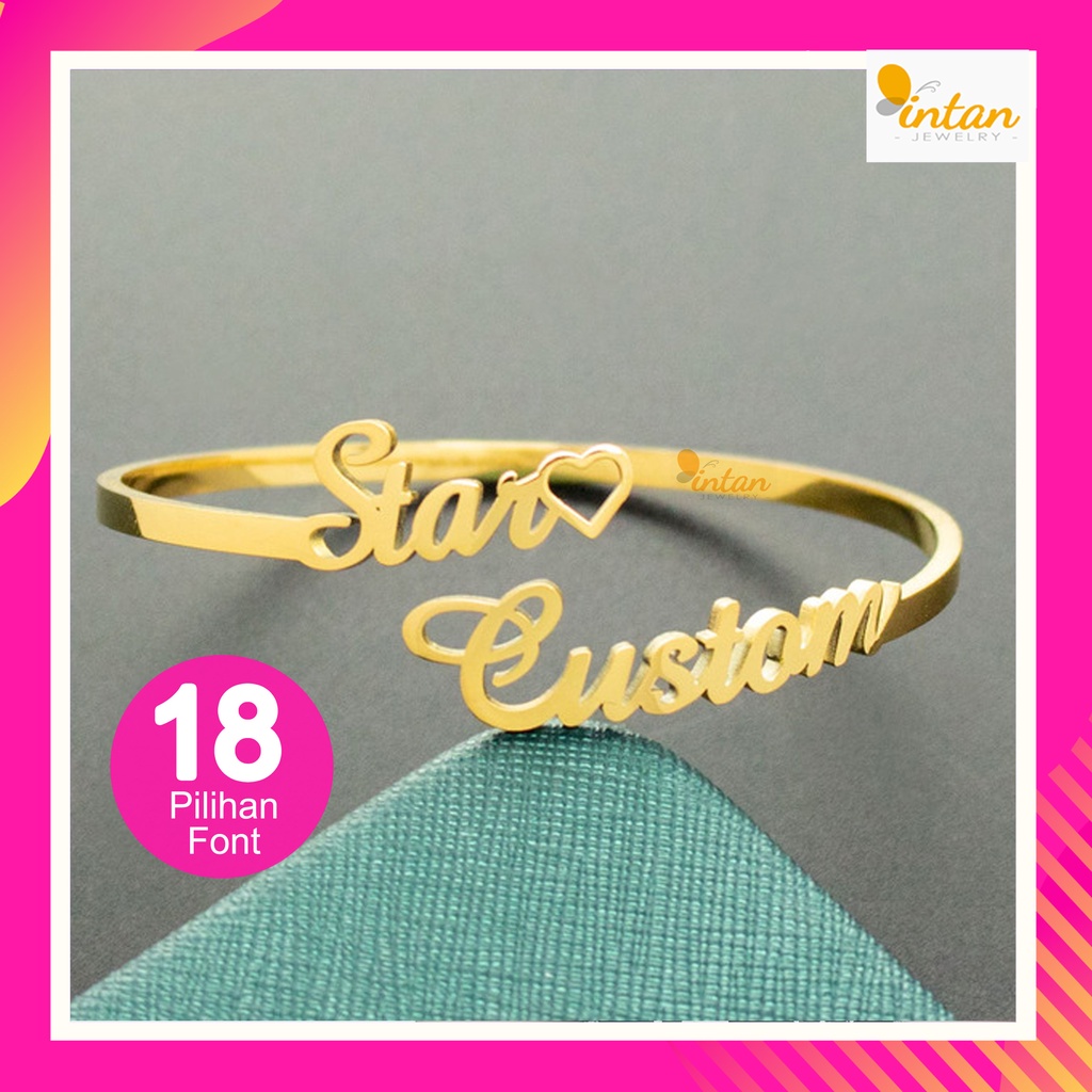 Gelang 2 Nama Bangle Doble Double Name Kolong Dua Nama Atas Bawah Titanium Anti Karat Lapis Emas Asl