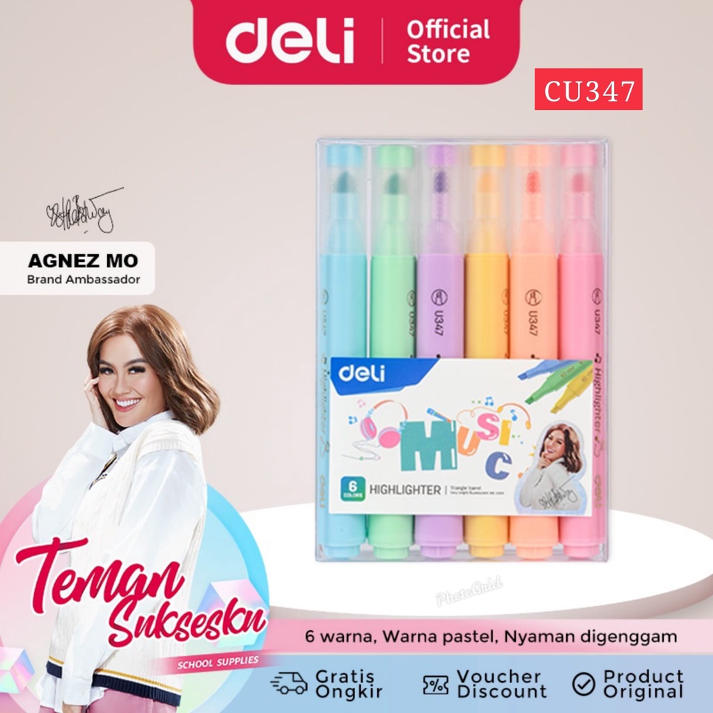 [DELI X AGNEZ MO] Deli Highlighter / Penanda Isi 6 Warna Pastel CU347