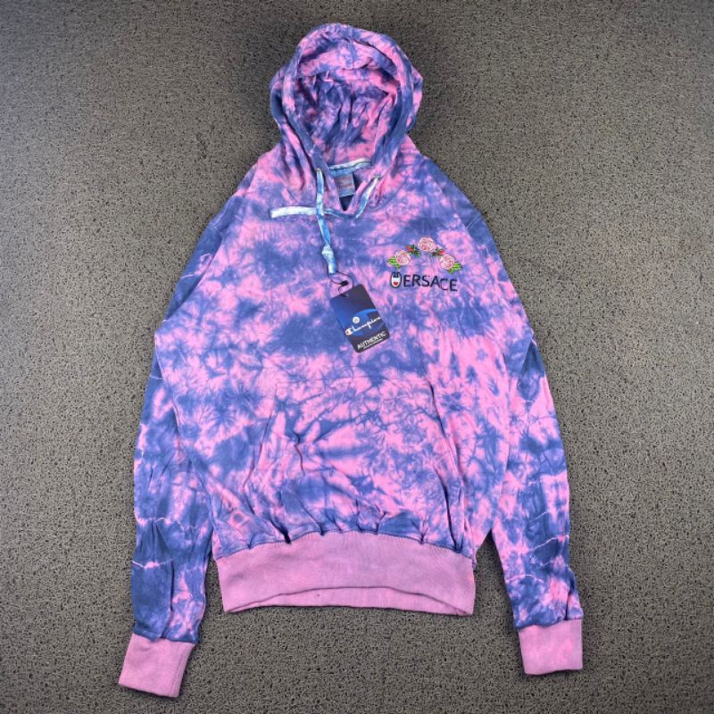 HOODIE CHAMPION TIE DYE FULL TAG LABEL CASUAL HYPE