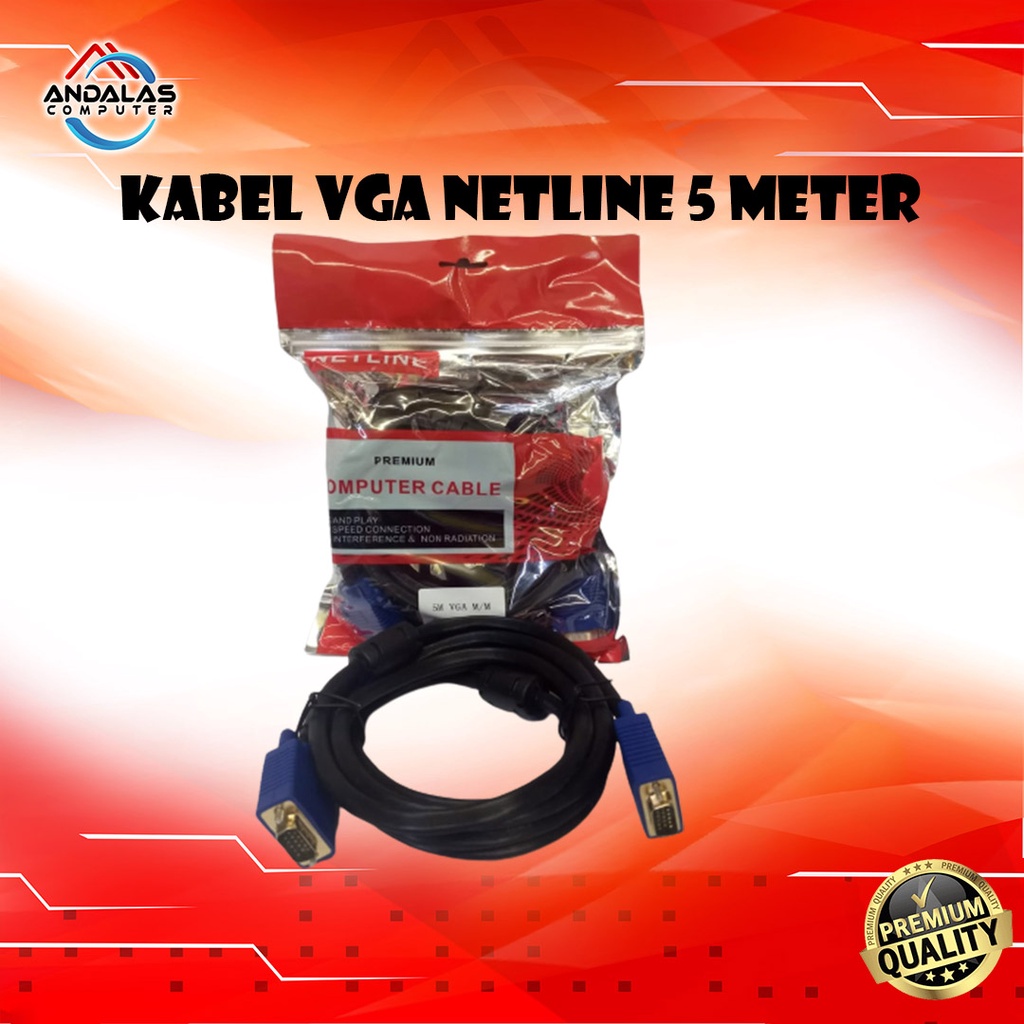 Kabel VGA Monitor 5 Meter NETLINE Gold Plated Komputer Monitor proyektor