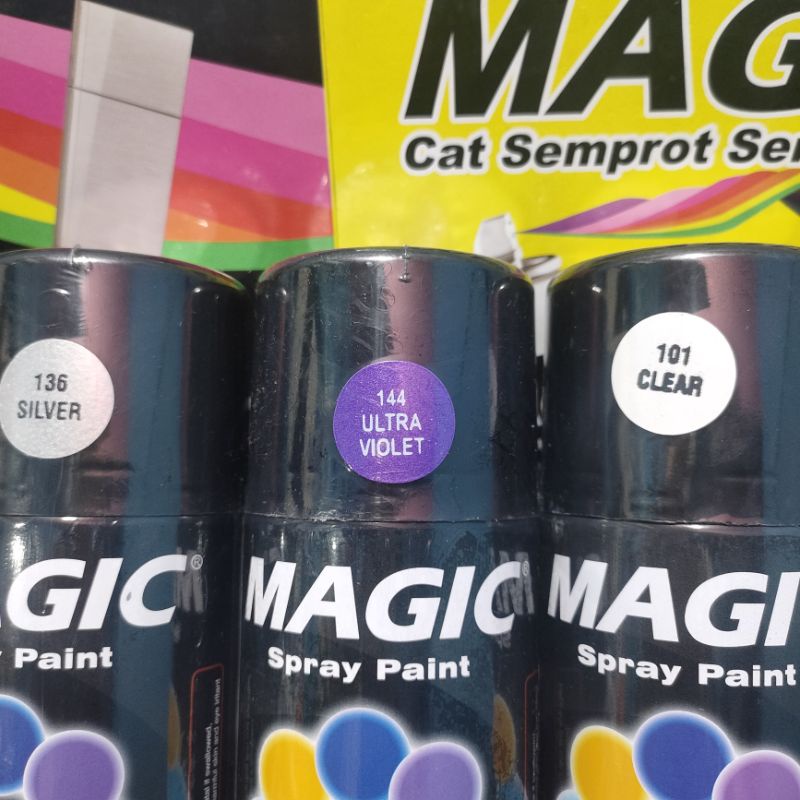 Pilok Pilox Cat Semprot Magic Paket Lengkap 3 Kaleng 300cc Paketan Ungu Metalic Metalik Ultra Violet 144 Silver 136 Clear Pernis Glossy Mengkilap 101 Spray Paint