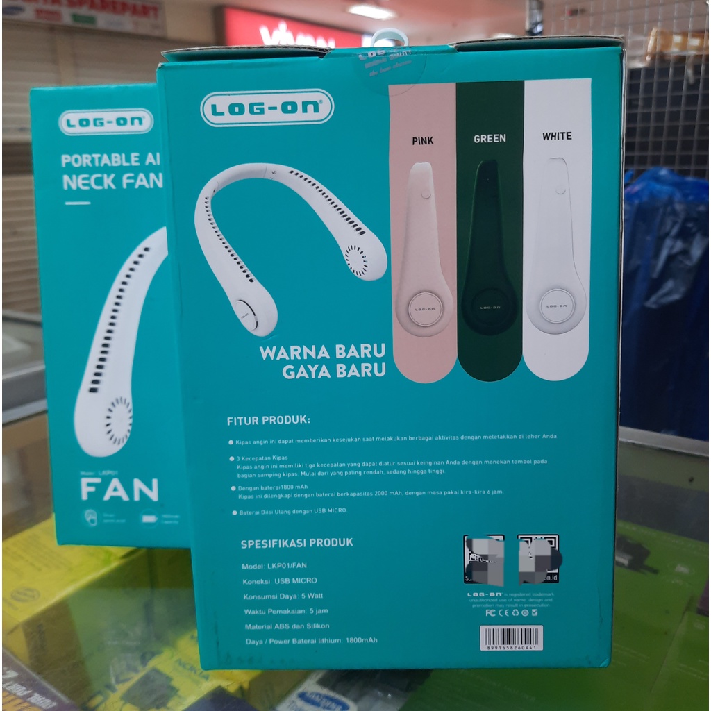 LOG-ON NECK FAN PORTABLE KIPAS ANGIN LEHER LKP01 MURAH MERIAH