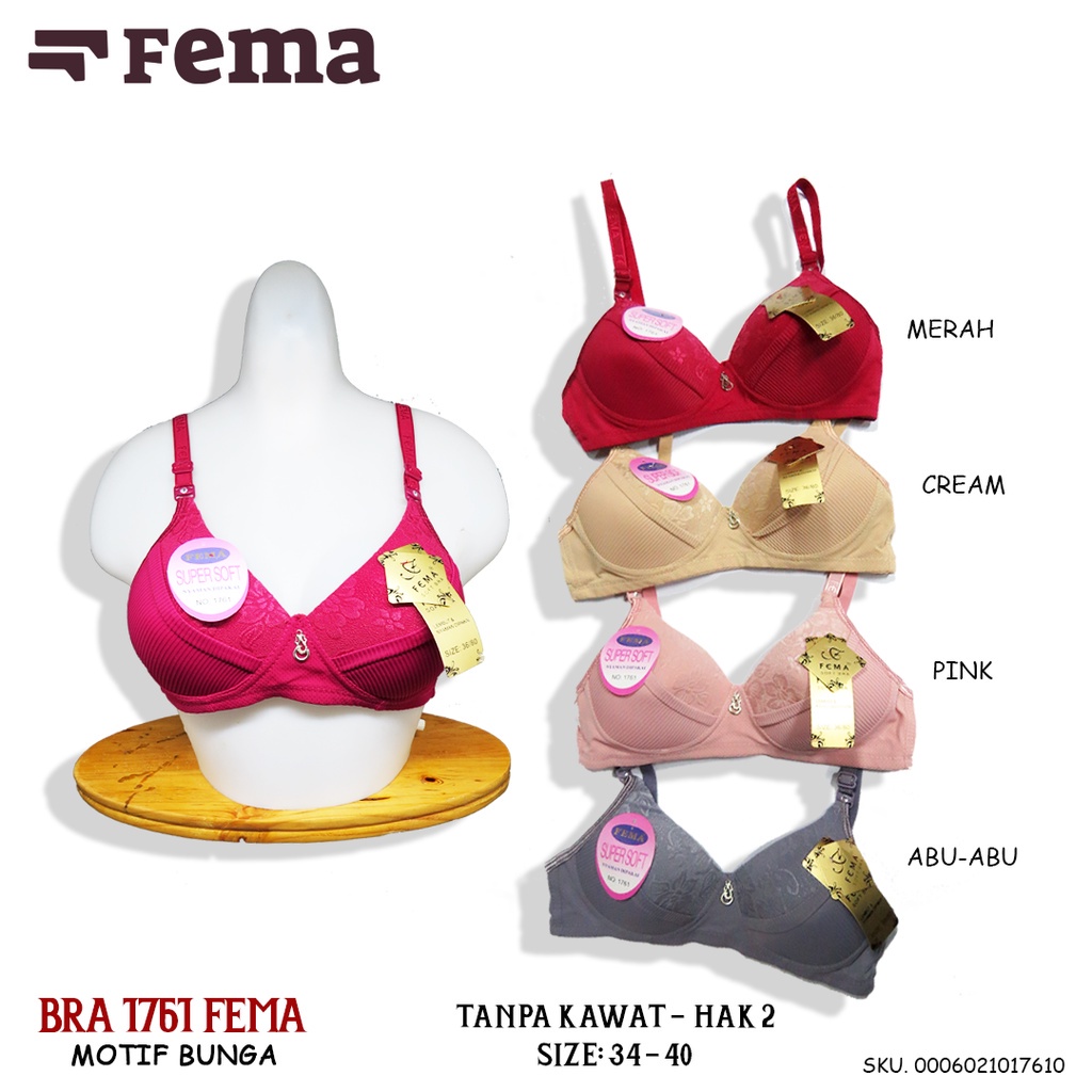 Bra BH Kutang Kotang Wanita Dewasa Sport Tanpa Kawat Busa Spon Sexy Fema 1761 Super Soft Motif Polos