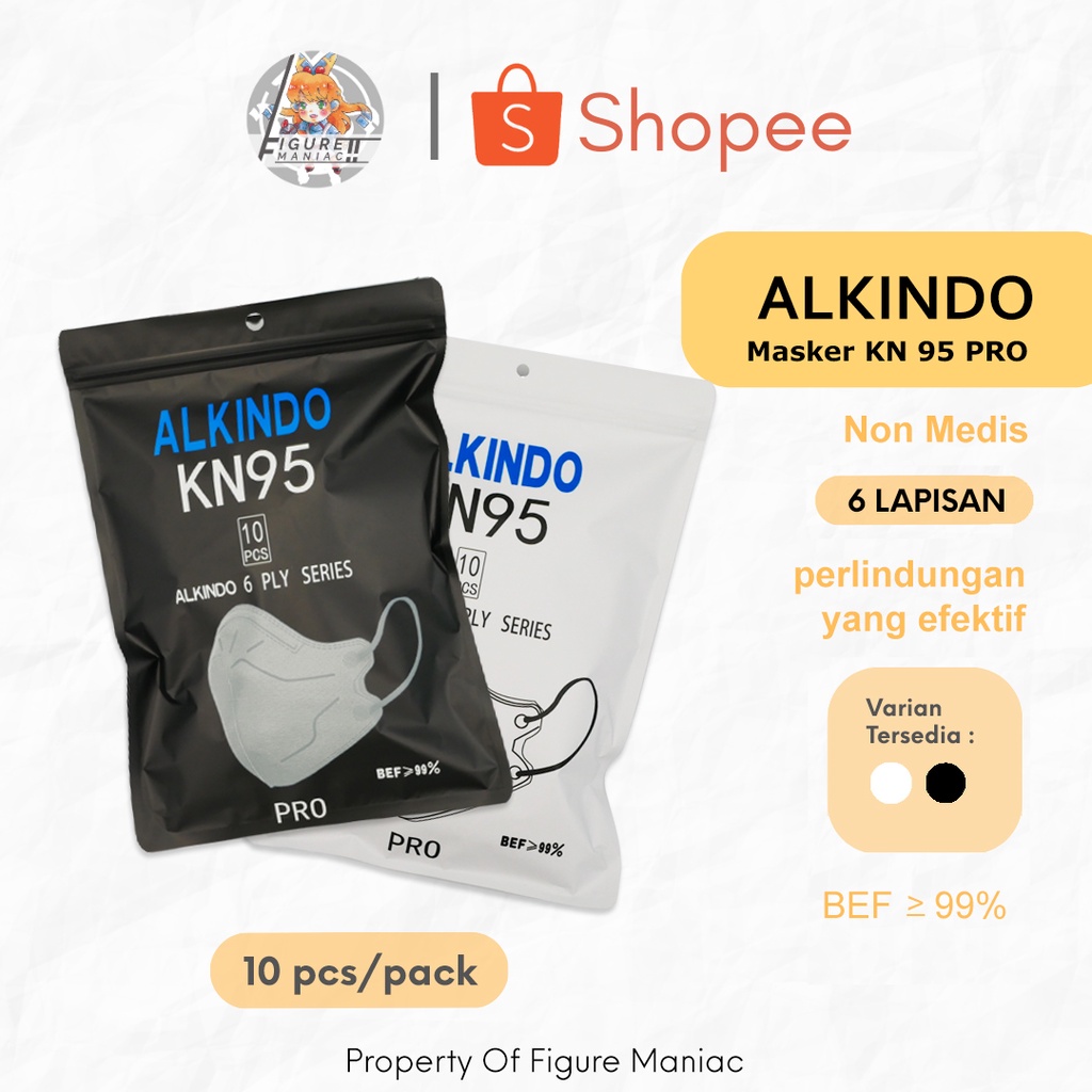 Figure Maniac - Masker KN95 Alkindo KN Pro 6 PLY Tebal Original Premium Masker Dewasa Plastik per pcs