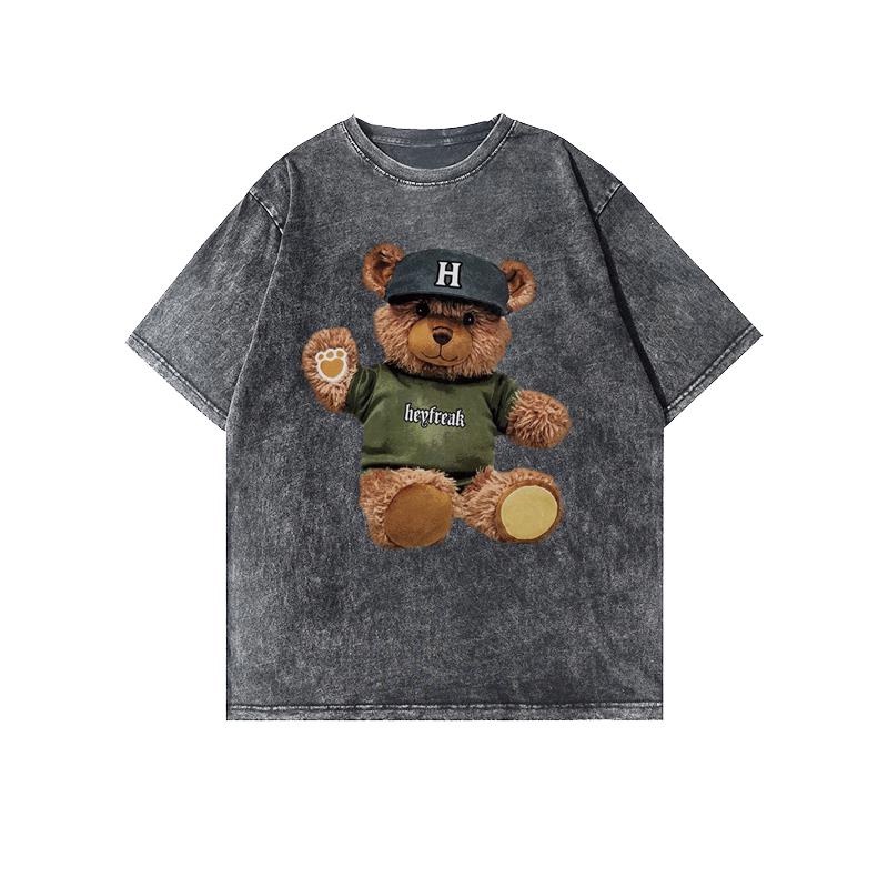 Korean style Oversize Atasan Kaos Lengan Pendek Cute Bear Cartoon Wanita kaos atasan wanita/american vintage print kaos