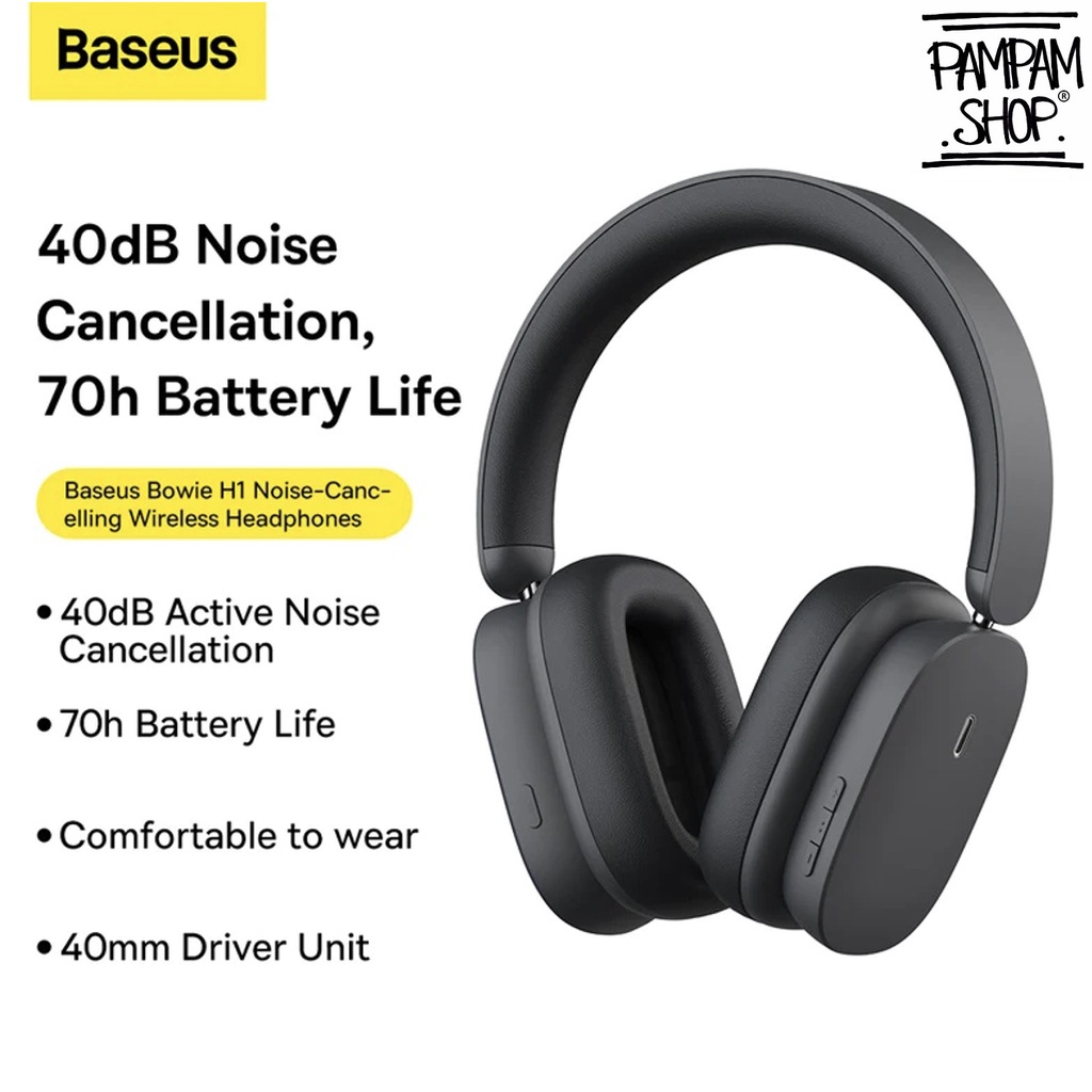 Baseus Original Bowie H1 Headphone Wireless Bluetooth 5.2 ANC Active Noise Cancelling Head Phone Ori