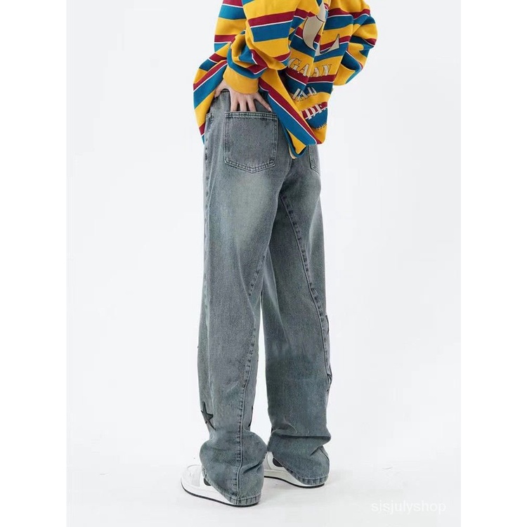 [✅BISA COD] #Sisjuly# Y2K Jeans Wanita Jeans /Lurus Vintage Amerika Bintang Pinggang Tinggi Bordir Ce