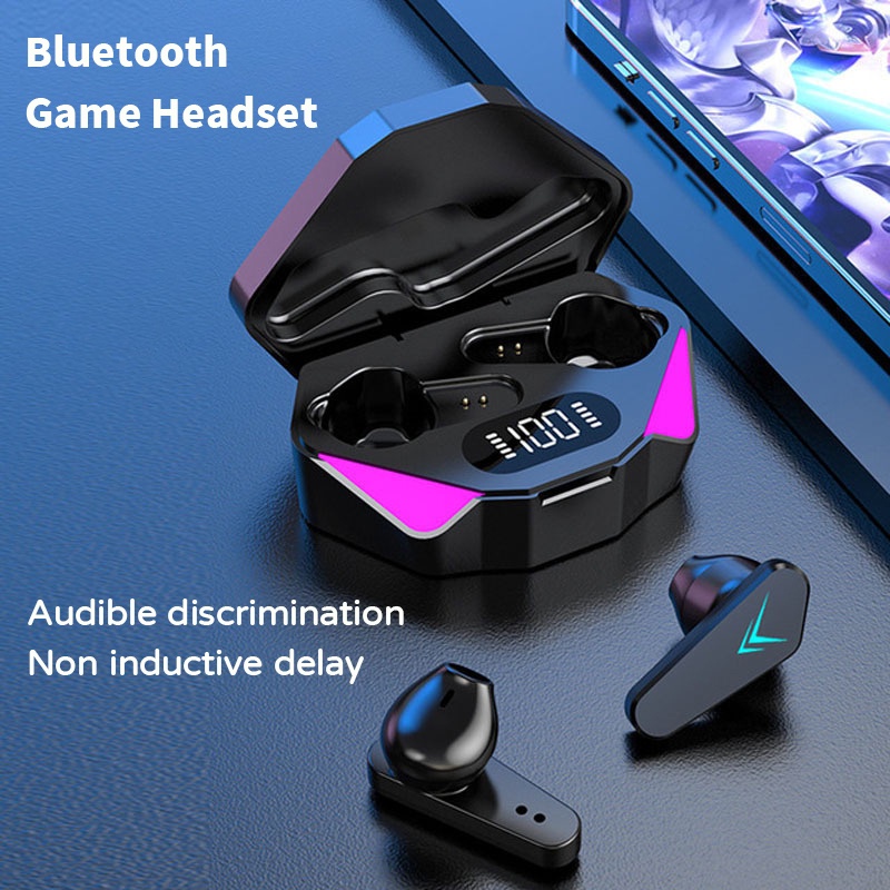 X15 Headset Bluetooth Gaming TWS LED Smart Touch Control Earphone Tampilan Digital Dual Mode Game Musik Earbud HiFi Sound