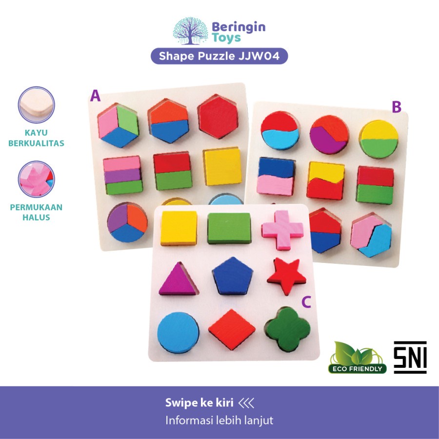 Shape Puzzle 3D Montessori Geometric / Mainan Anak Anak / Puzzle Kayu / Puzzle Anak
