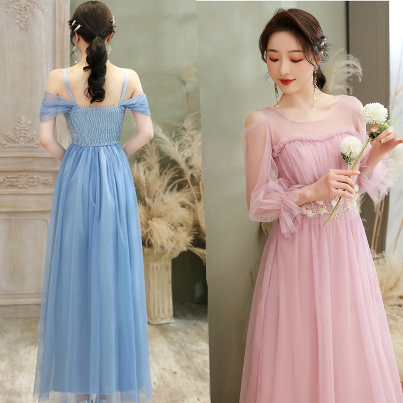 Acara Formal Gaun Malam Gaun Bridesmaid Biru Pink Panjang Bridesmaid Group Adik Maxi Gaun Pernikahan