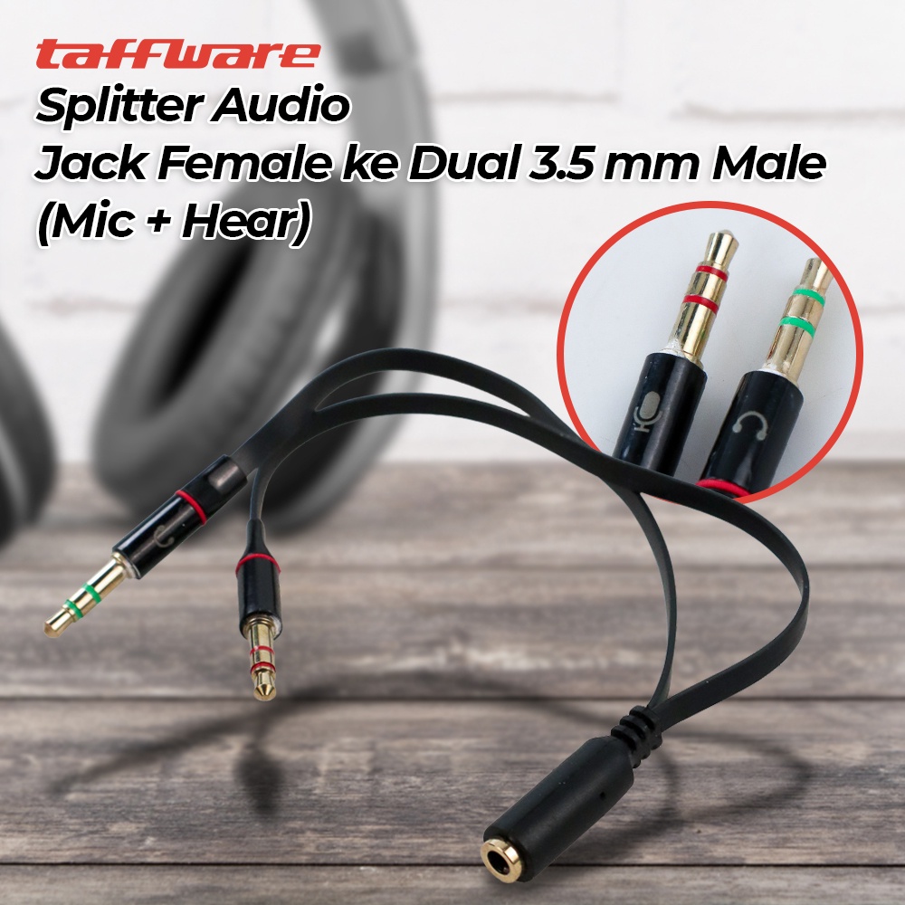 Splitter Audio Jack 3.5mm Female ke Dual 3.5mm Male HiFi (Mic+Hear) - OMSCOJBK Black