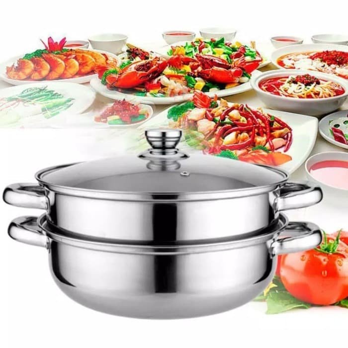 Panci Steamer Berkualitas Besar Teflon Mini 2 Susun Terlaris C1Z8 Stainless Awet Terbaru Anti Lengke