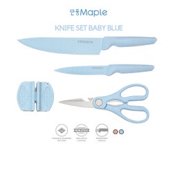 Pisau Dapur Set 4 in 1 dengan gunting - Kitchen Knife Set Blue - BABY BLUE BERGARANSI