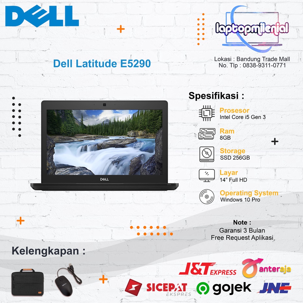 Dell Latitude E5290 Intel Core i5 Gen 8 Ram 8GB SSD 256GB 12,5 Inch Win 10 Siap Pakai