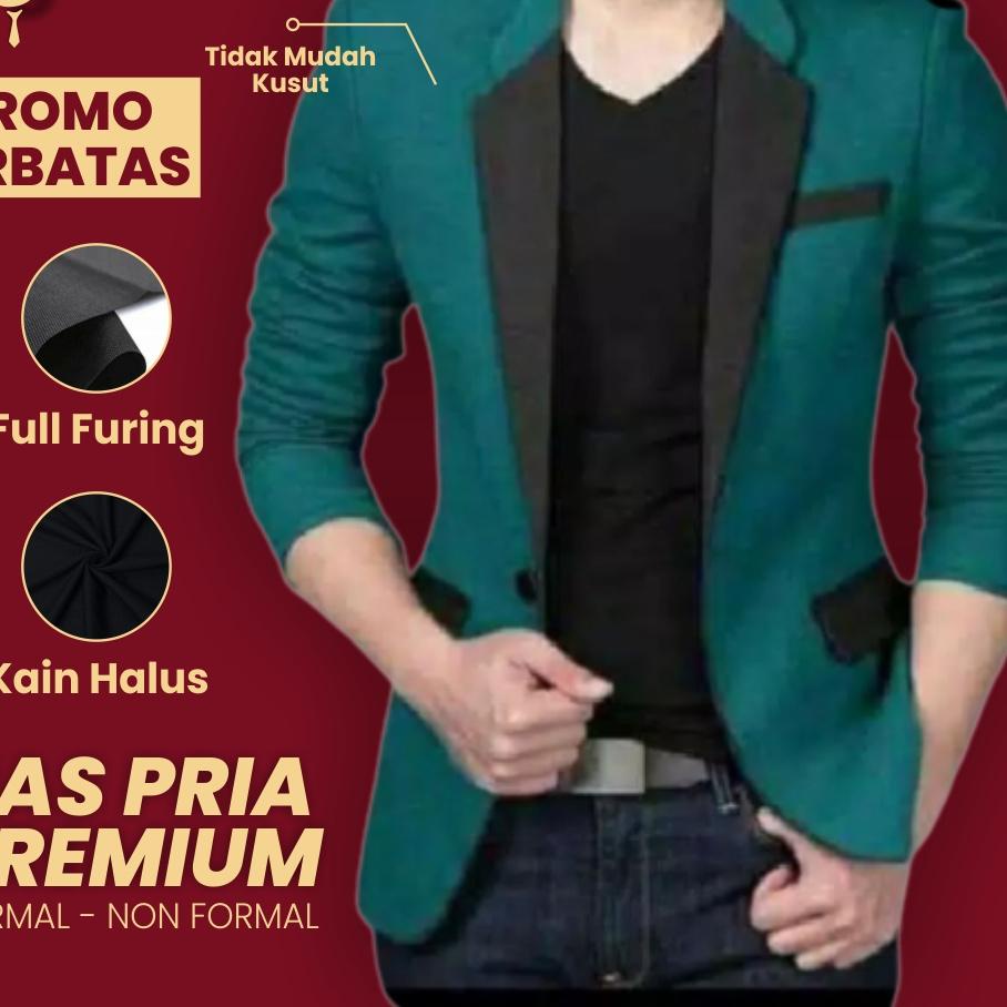 Terlaris BLAZER JAS KOREA NIKAH WISUDA PENGANTIN PRIA SLIM FIT FORMAL - HIJAU HITAM ⁂gna⋆