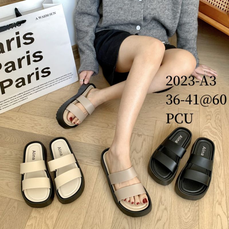 Sandal FlatForm Korean Style Wedges Strip Dua Viral Jelly Wanita Import 2023