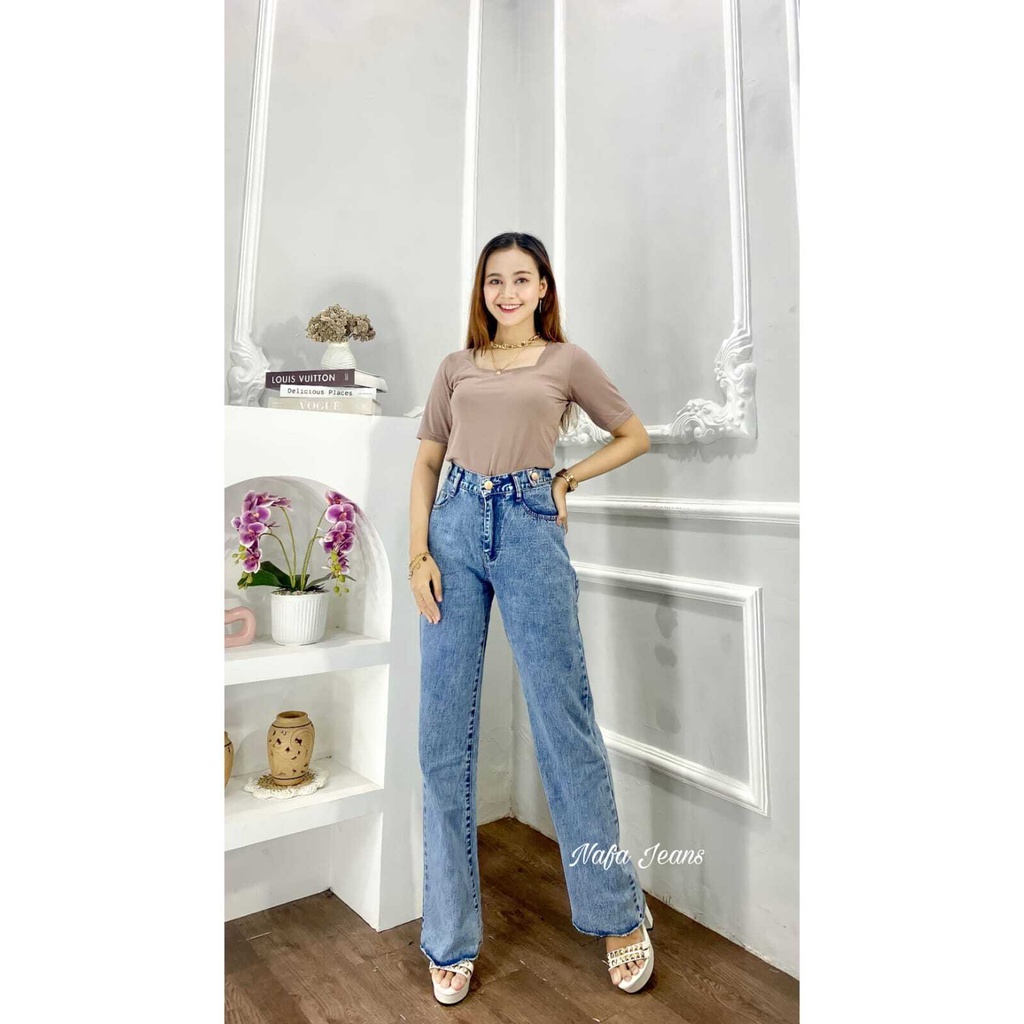 Celana Kulot Jeans HW Jeans Wanita Celana Jeans Gaya Korea Boyfriend Jeans Premium// Celana Jeans kulot Viral yang bisa disesuaikan