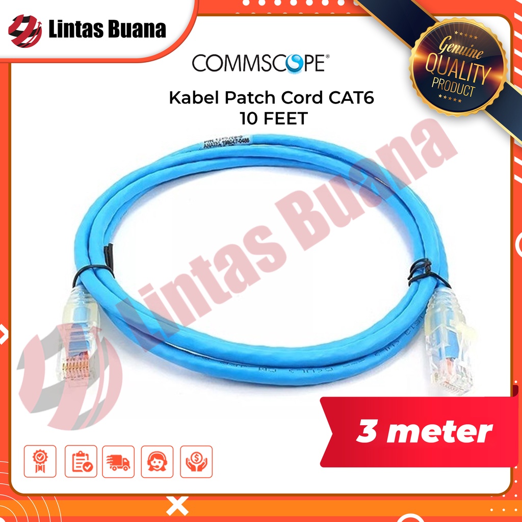 Kabel Patch Cord AMP Commscope Cat 6 10 Feet / Kabel LAN Cat6 (3 Meter) - Blue