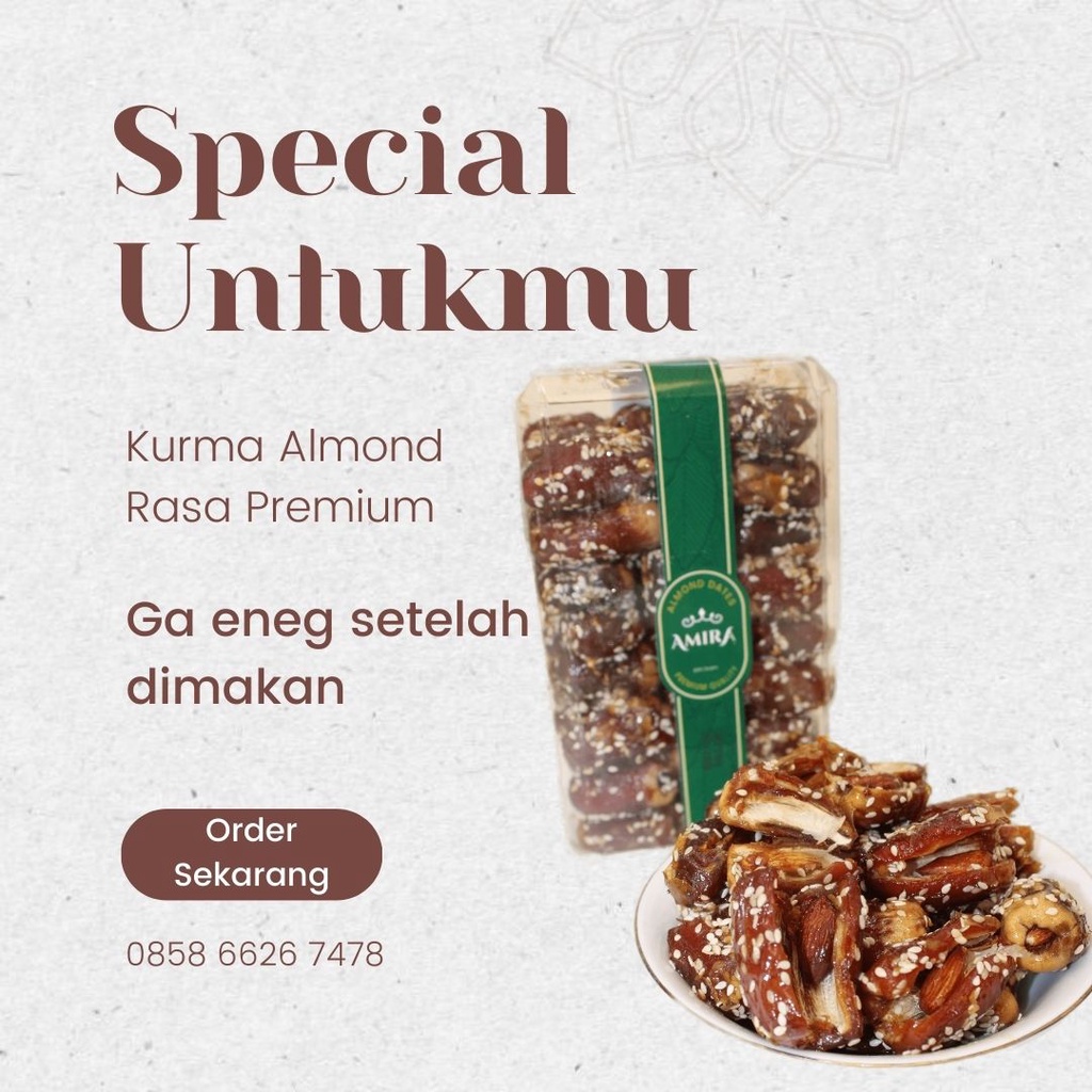 

(LARIS MANIS) Kurma Almond Murah Rasa Premium Lembut Legit Taburan Wijen Aman untuk Ibu Hamil