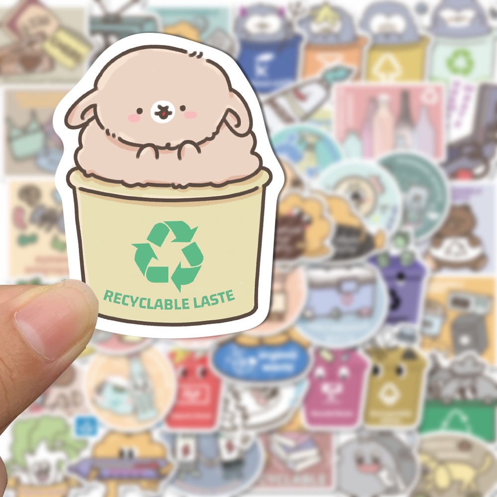 50pcs garbage classification funny cartoon stickers exquisite notebook computer decorative waterproof stickers