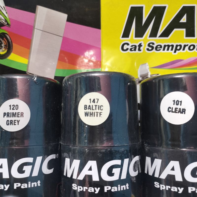 Pilok Pilox Cat Semprot Magic Paket Lengkap 3 Kaleng 300cc Paketan Putih Tulang Baltic White 147 Primer Grey Epoxy 120 Clear Pernis Glossy Mengkilap 101 Spray Paint