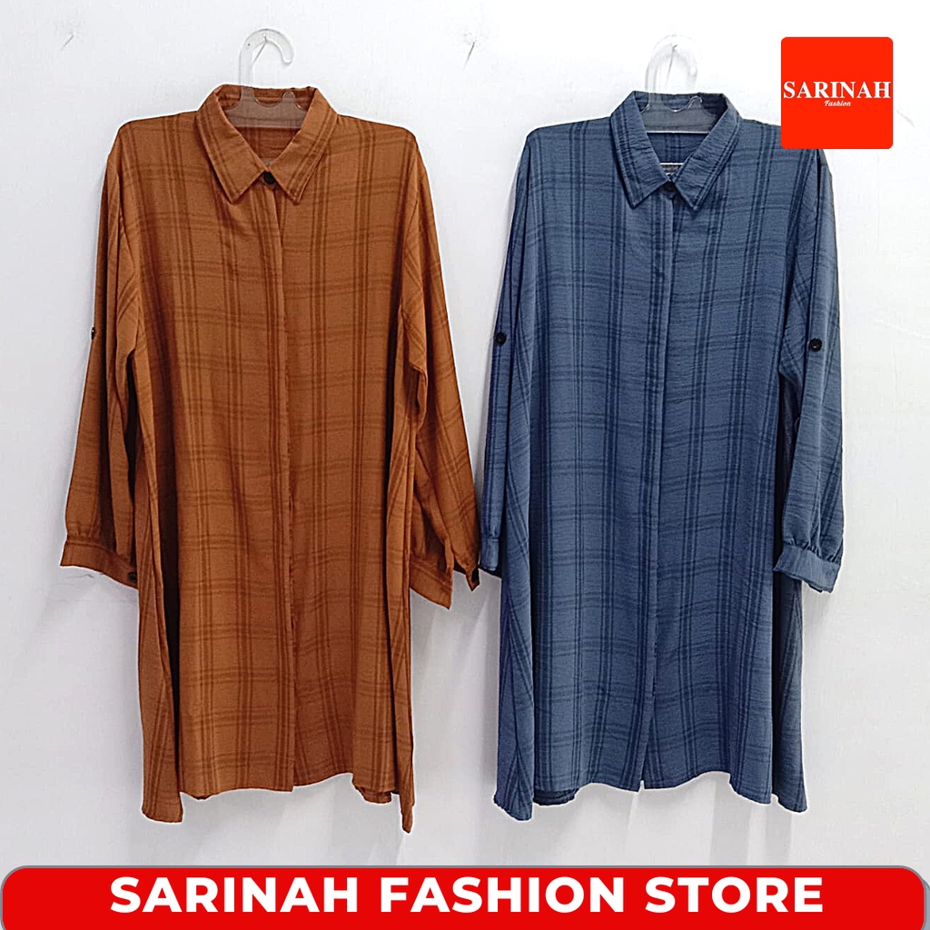 Tunik Muslim Wanita Plaid/Striped Tunic Kotak2/Salur Crinkle