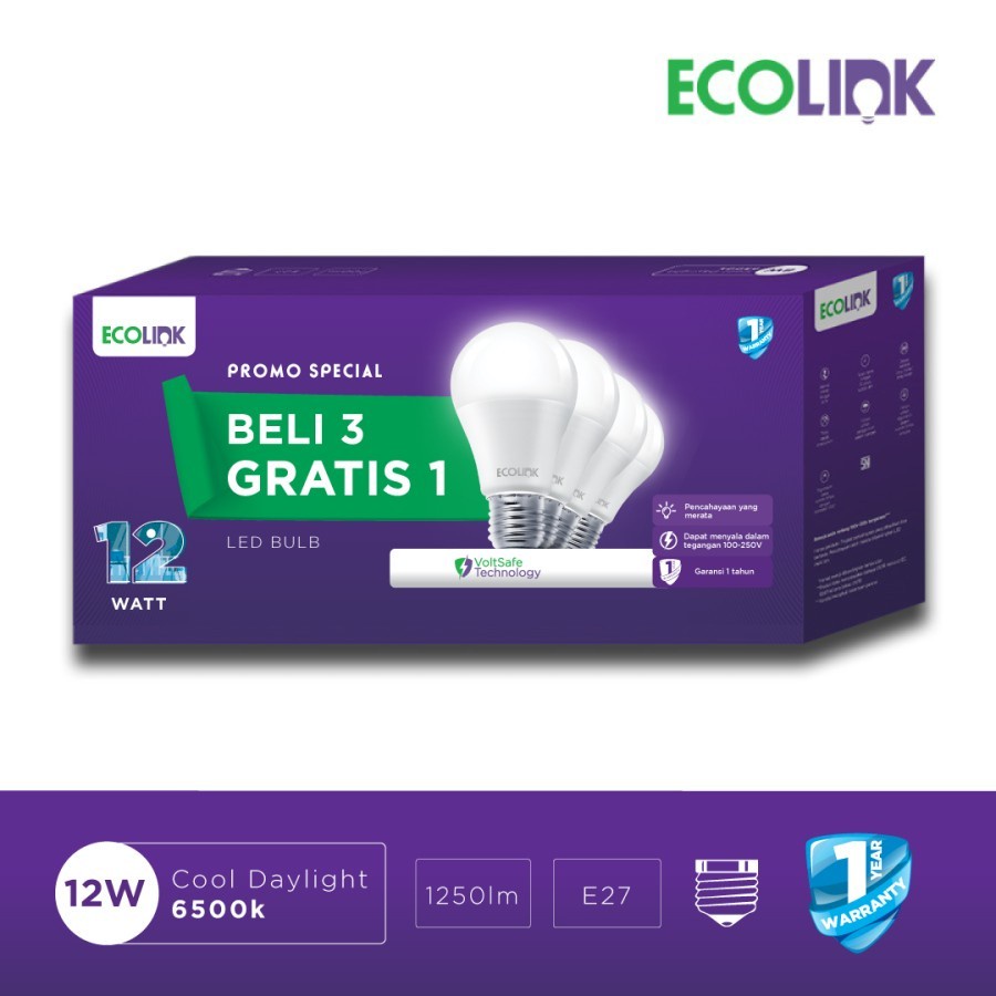 Lampu Paket ECOLINK LEDBulb MultiPack 12W 6500K (putih)