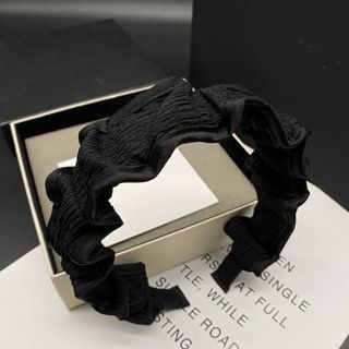 GO!BD1084 Bando Scrunchie Serut Korea Garis Hitam Headband Ruffle Bandana Polos Wanita Kain Fashion