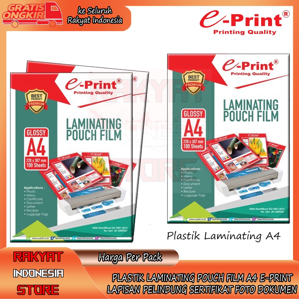 

PLASTIK LAMINATING E-PRINT ECO POUCH FILM 100 PCS 220X307 MM PERLENGKAPAN ANAK KERJA LAPISAN PELINDUNG SERTIFIKAT FOTO PHOTO DOKUMEN SURAT KARTU MENU PREMIUM ORIGINAL 220 307JERNIH POLOS BENING ALAT TULIS KANTOR SEKOLAH FOTOKOPI SCANNER PRINTER TINTA