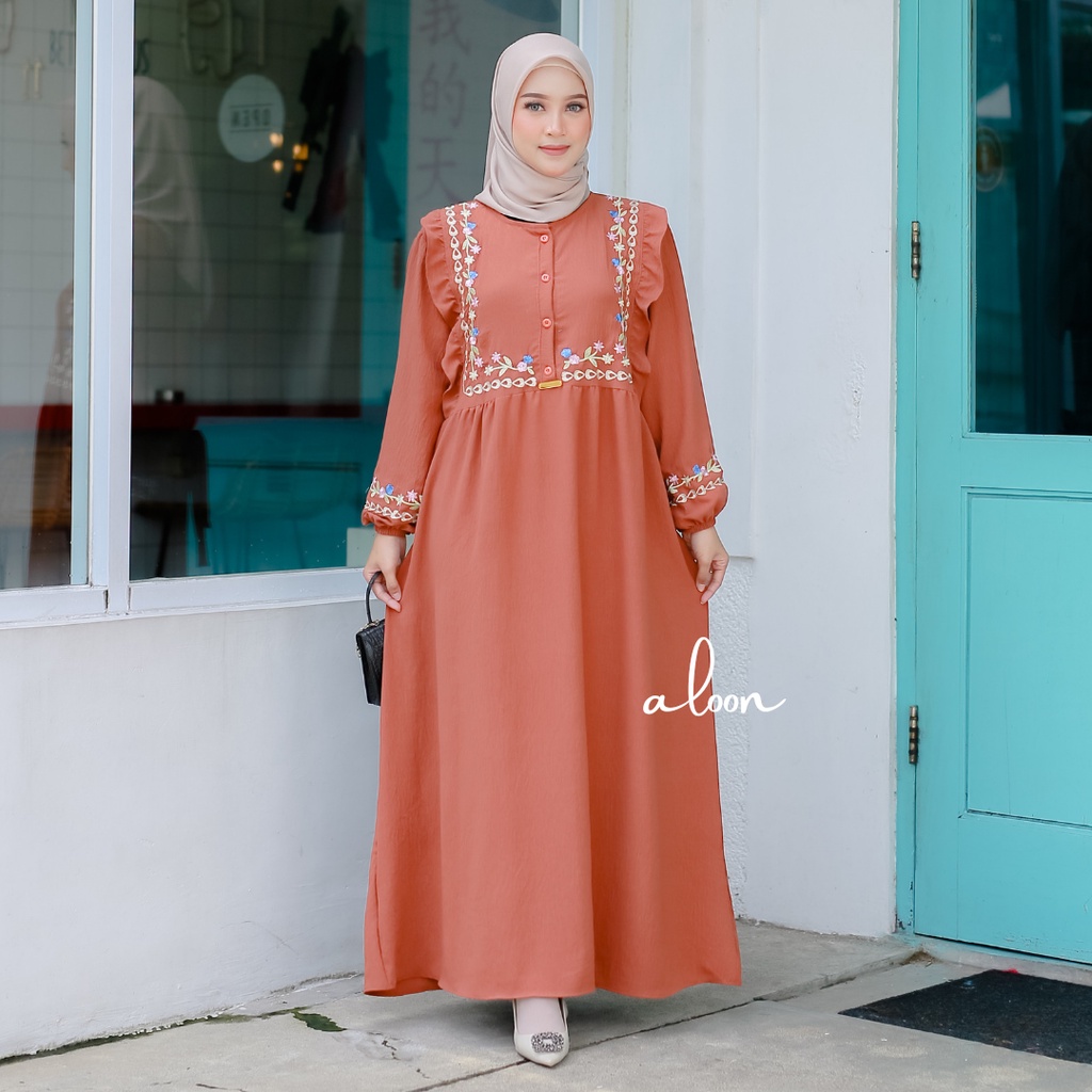 Aleena Gamis Crinkle Airflow Busui Friendly – Dress Gamis Terbaru 2023 Lebaran Wanita