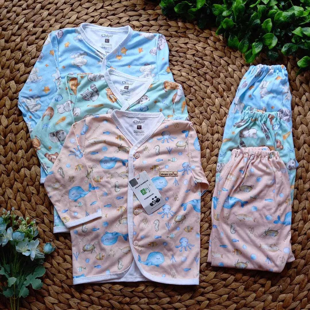 CHIYO BAMBOO SETELAN BAJU KANCING DEPAN PANJANG MOTIF ANIMAL